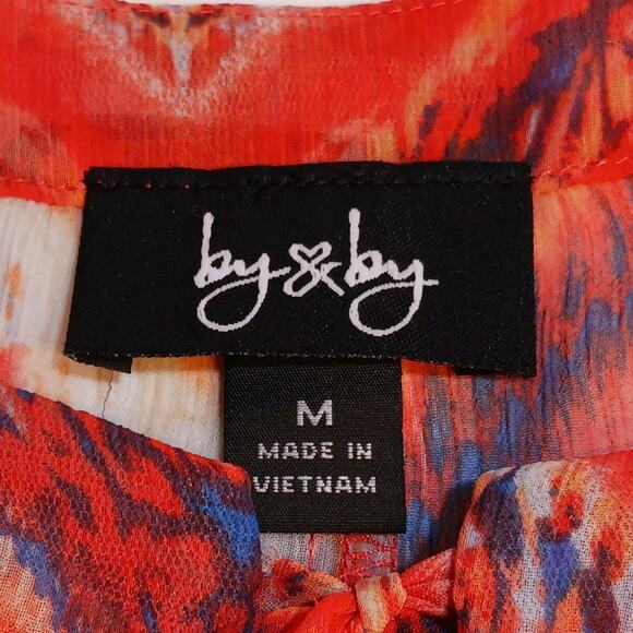 By & By Top Sheer Cold Shoulder Short Sleeve Keyhole Orange Women's Medium EUC - Picture 3 of 10